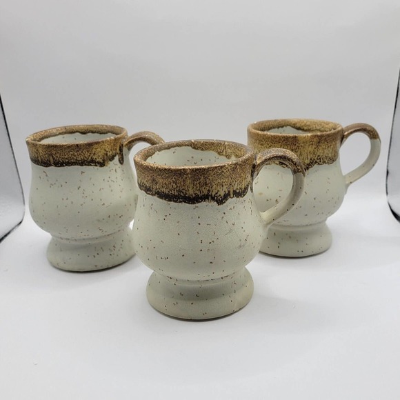 Set Of 3 Vintage McCoy Pottery Brown & Gray Drip Speckled Stoneware Coffee Mugs - Picture 2 of 13
